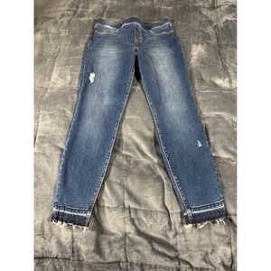 SPANX Women Jeans Denim Distressed Frayed Hem Mid Rise Stretch Pants Size L